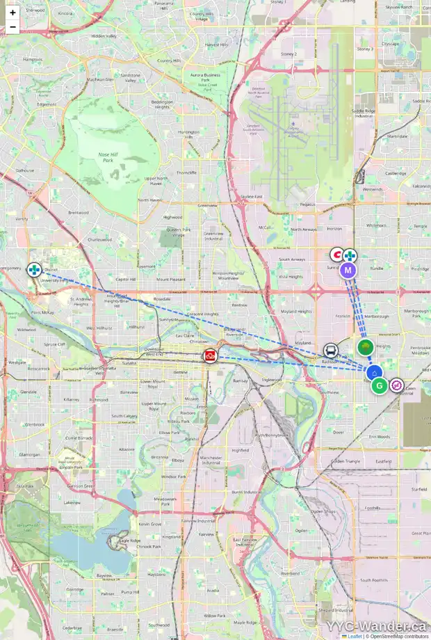 Daily accessibility map for 4311 14 AV SE, Calgary showing nearby schools, grocery stores, parks, LRT stations and nearby amenities