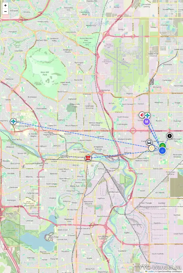 Daily accessibility map for 4704 FORDHAM CR SE, Calgary showing nearby schools, grocery stores, parks, LRT stations and nearby amenities