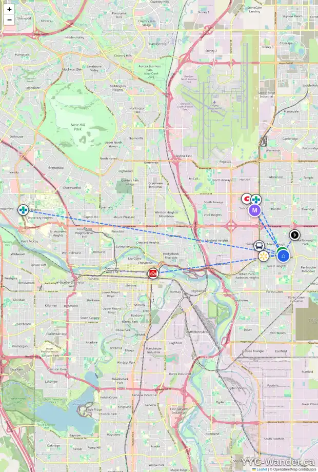 Daily accessibility map for 4712 MARBURY PL NE, Calgary showing nearby schools, grocery stores, parks, LRT stations and nearby amenities