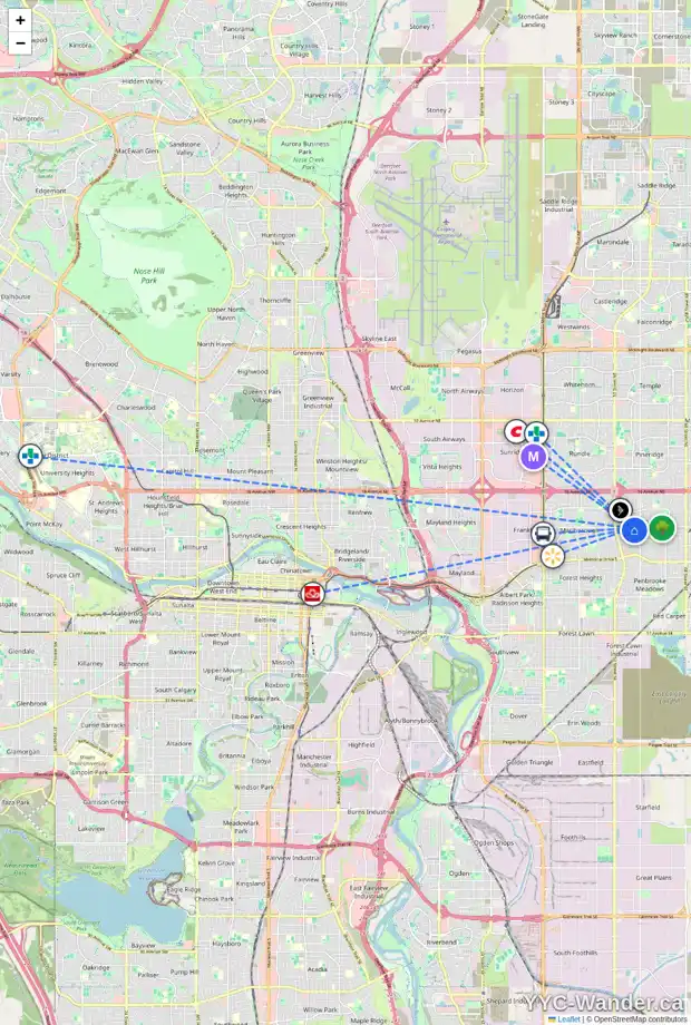 Daily accessibility map for 612 MAIDSTONE DR NE, Calgary showing nearby schools, grocery stores, parks, LRT stations and nearby amenities