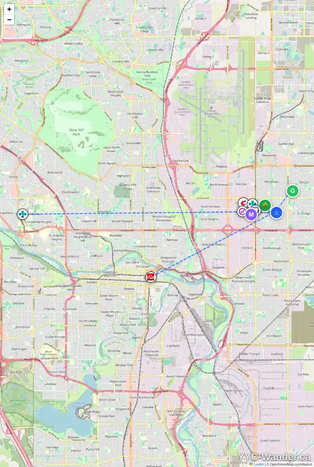 Daily accessibility map for 307 RUNDLEHILL DR NE, Calgary showing nearby schools, grocery stores, parks, LRT stations and nearby amenities