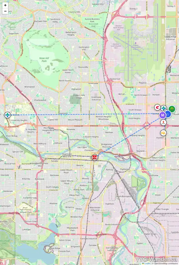 Daily accessibility map for 81 2519 38 ST NE, Calgary showing nearby schools, grocery stores, parks, LRT stations and nearby amenities