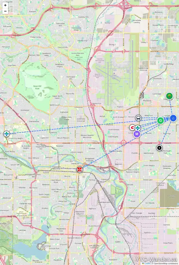 Daily accessibility map for 6632 TEMPLE DR NE, Calgary showing nearby schools, grocery stores, parks, LRT stations and nearby amenities