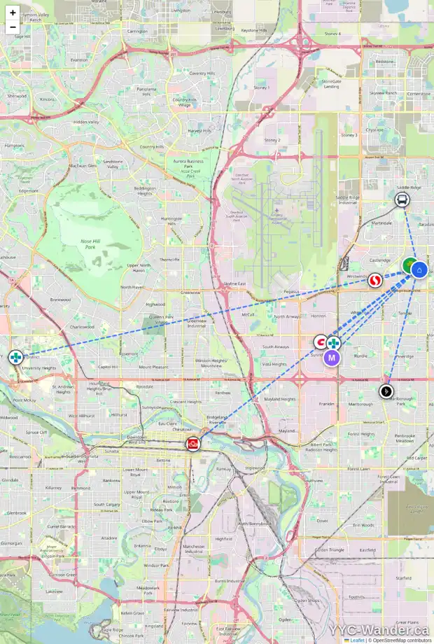 Daily accessibility map for 92 FALTON DR NE, Calgary showing nearby schools, grocery stores, parks, LRT stations and nearby amenities