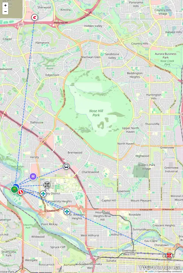 Daily accessibility map for 5246 BOWNESS RD NW, Calgary showing nearby schools, grocery stores, parks, LRT stations and nearby amenities