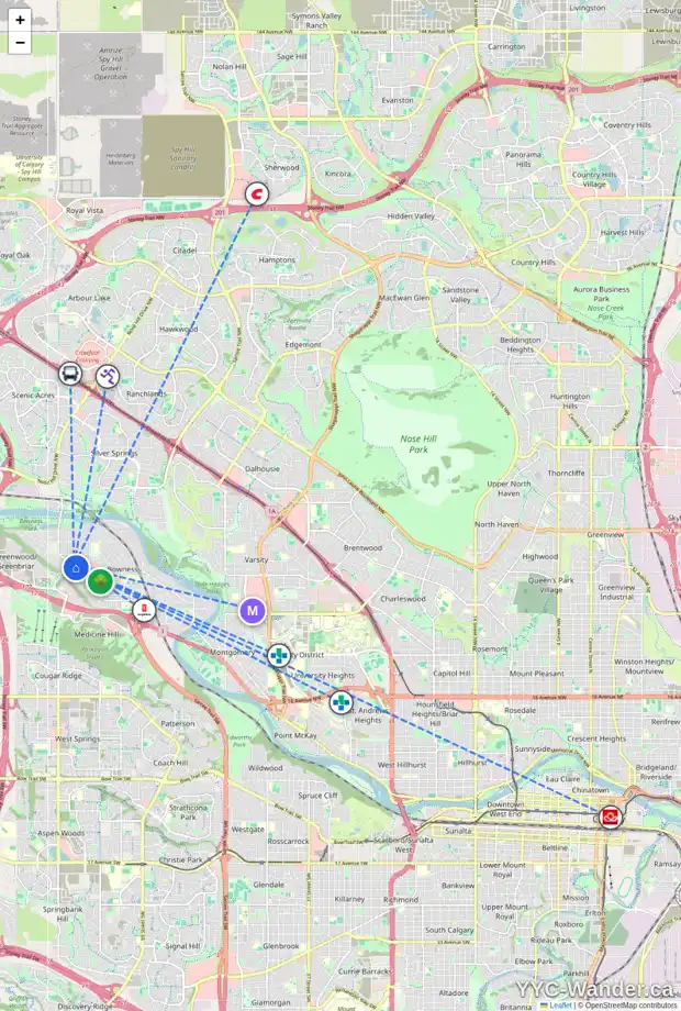 Daily accessibility map for 8336 BOWNESS RD NW, Calgary showing nearby schools, grocery stores, parks, LRT stations and nearby amenities
