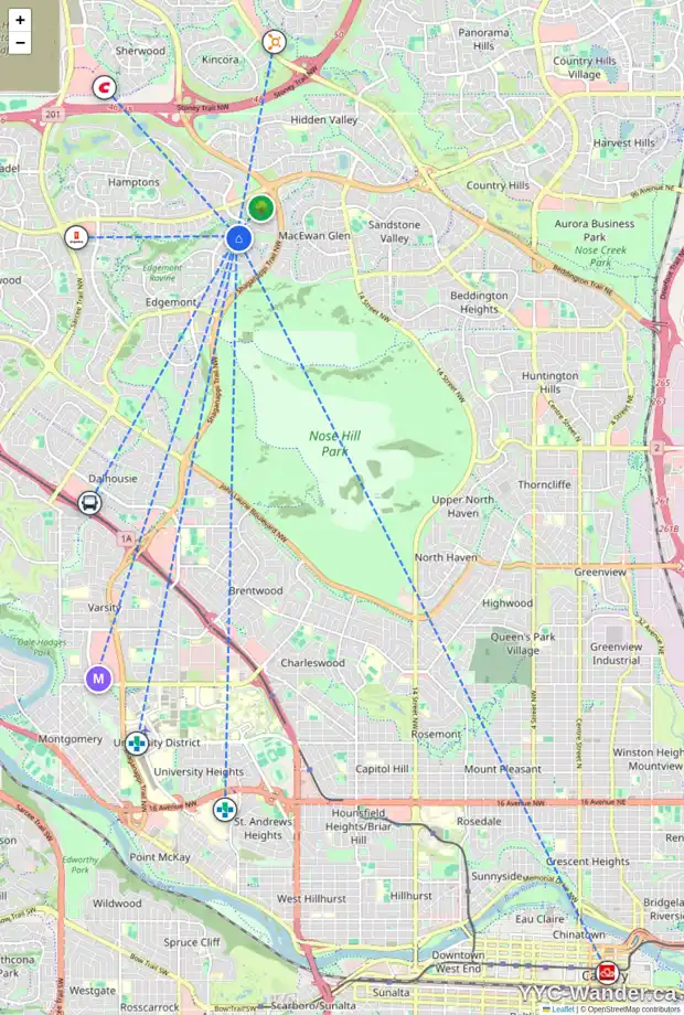 Daily accessibility map for 418 EDGEBROOK GV NW, Calgary showing nearby schools, grocery stores, parks, LRT stations and nearby amenities