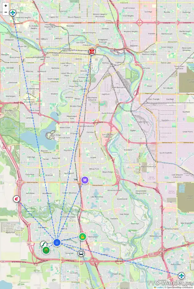 Daily accessibility map for 169 SHAWBROOKE GR SW, Calgary showing nearby schools, grocery stores, parks, LRT stations and nearby amenities
