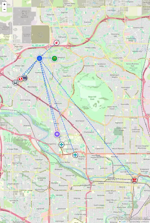 Daily accessibility map for 145 CITADEL MR NW, Calgary showing nearby schools, grocery stores, parks, LRT stations and nearby amenities