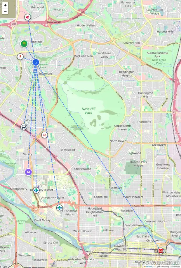 Daily accessibility map for 4183 EDGEVALLEY LD NW, Calgary showing nearby schools, grocery stores, parks, LRT stations and nearby amenities