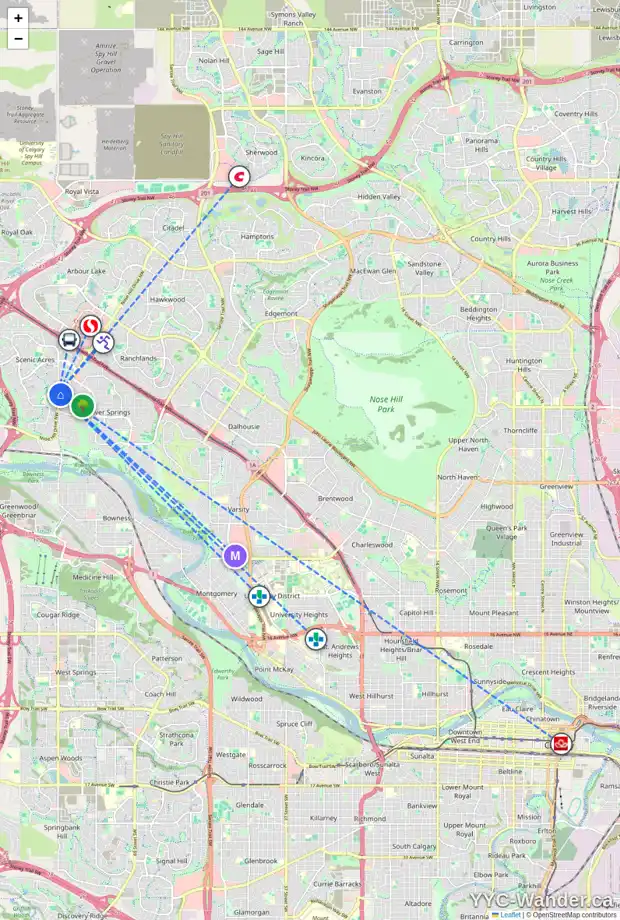 Daily accessibility map for 234 SCENIC ACRES TC NW, Calgary showing nearby schools, grocery stores, parks, LRT stations and nearby amenities
