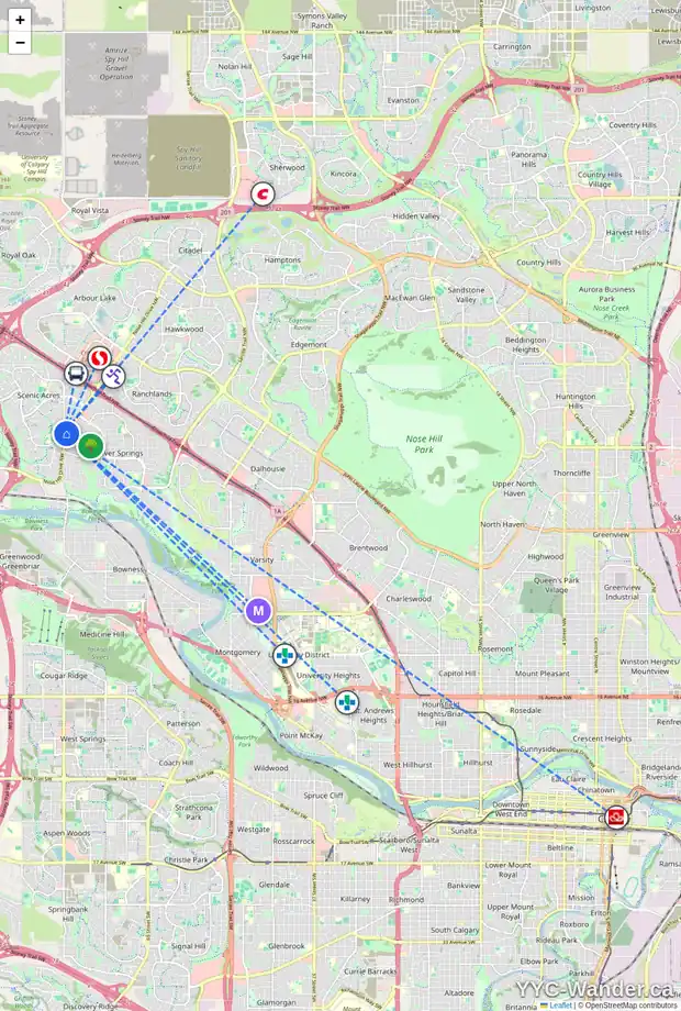 Daily accessibility map for 238 SCENIC ACRES TC NW, Calgary showing nearby schools, grocery stores, parks, LRT stations and nearby amenities