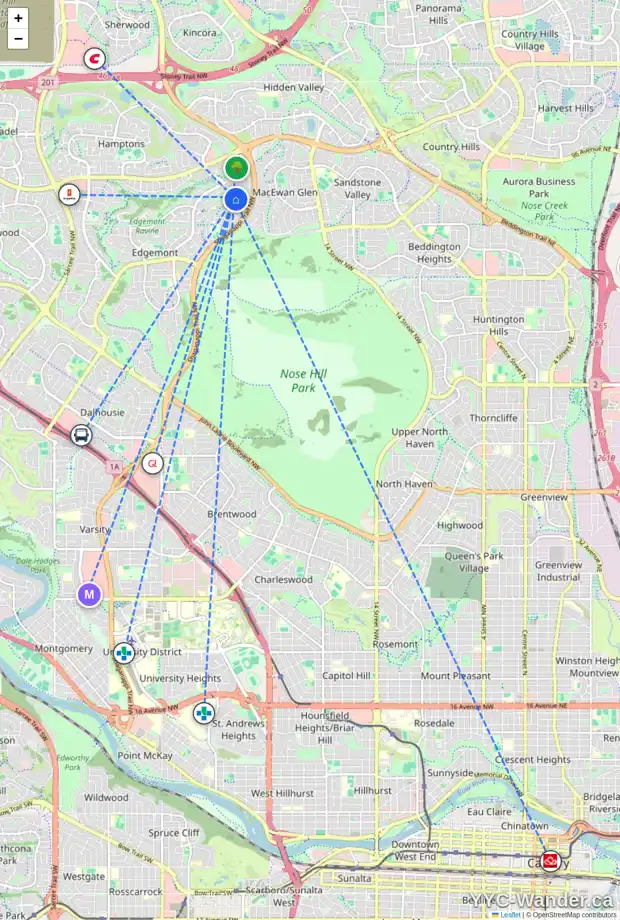 Daily accessibility map for 333 EDGEBROOK RI NW, Calgary showing nearby schools, grocery stores, parks, LRT stations and nearby amenities