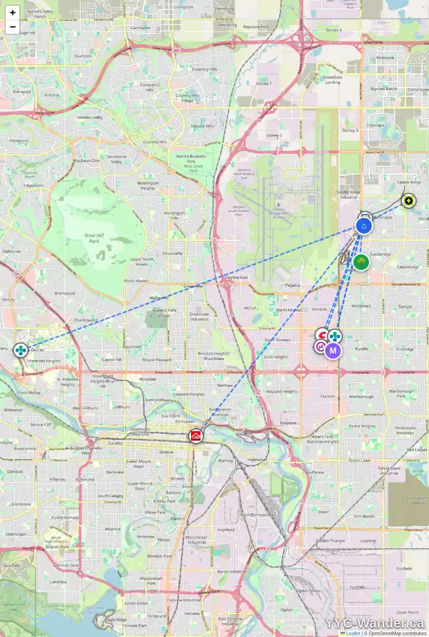 Daily accessibility map for 108 MARTIN CROSSING CO NE, Calgary showing nearby schools, grocery stores, parks, LRT stations and nearby amenities