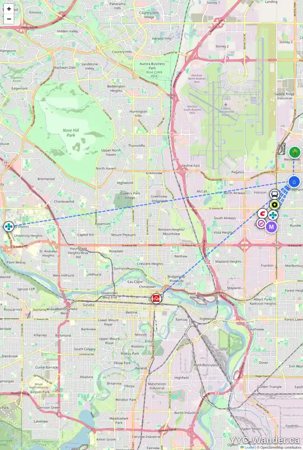 Daily accessibility map for 4189 44 AV NE, Calgary showing nearby schools, grocery stores, parks, LRT stations and nearby amenities
