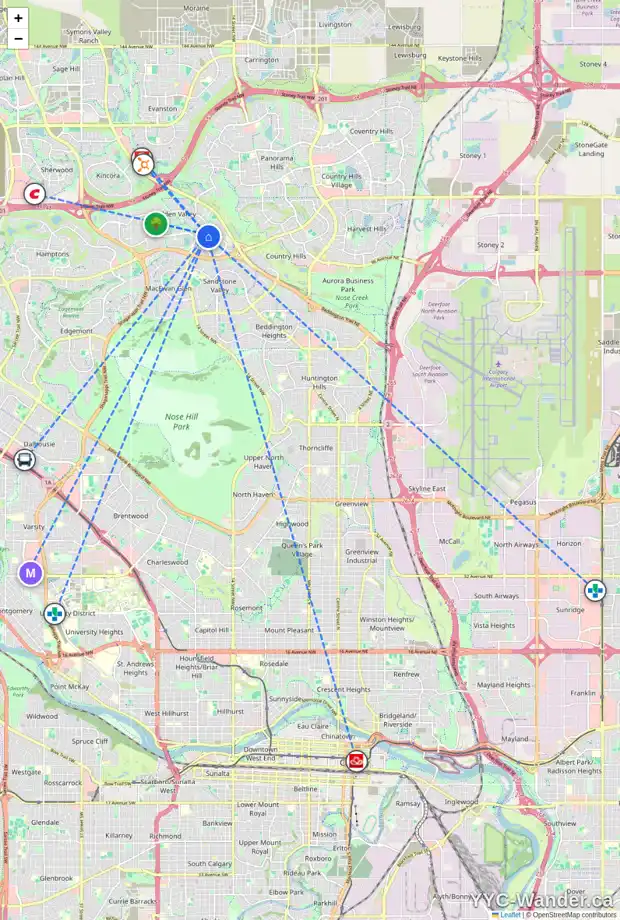 Daily accessibility map for 440 HIDDEN VALLEY GV NW, Calgary showing nearby schools, grocery stores, parks, LRT stations and nearby amenities
