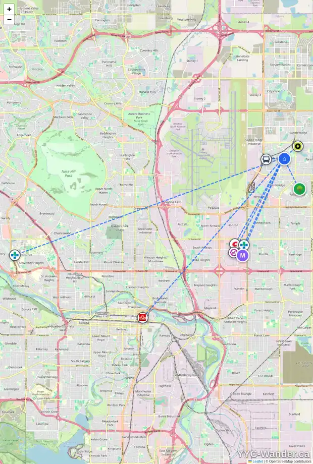 Daily accessibility map for 5332 MARTIN CROSSING DR NE, Calgary showing nearby schools, grocery stores, parks, LRT stations and nearby amenities