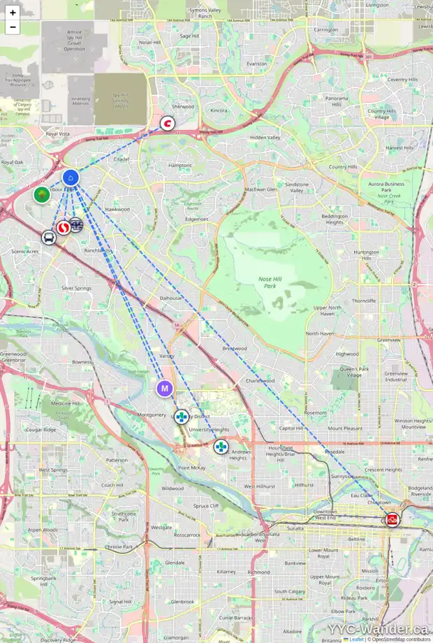 Daily accessibility map for 78 ARBOUR BUTTE RD NW, Calgary showing nearby schools, grocery stores, parks, LRT stations and nearby amenities