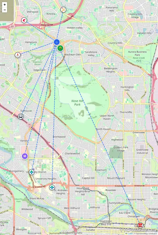 Daily accessibility map for 69 HAMPSTEAD GD NW, Calgary showing nearby schools, grocery stores, parks, LRT stations and nearby amenities