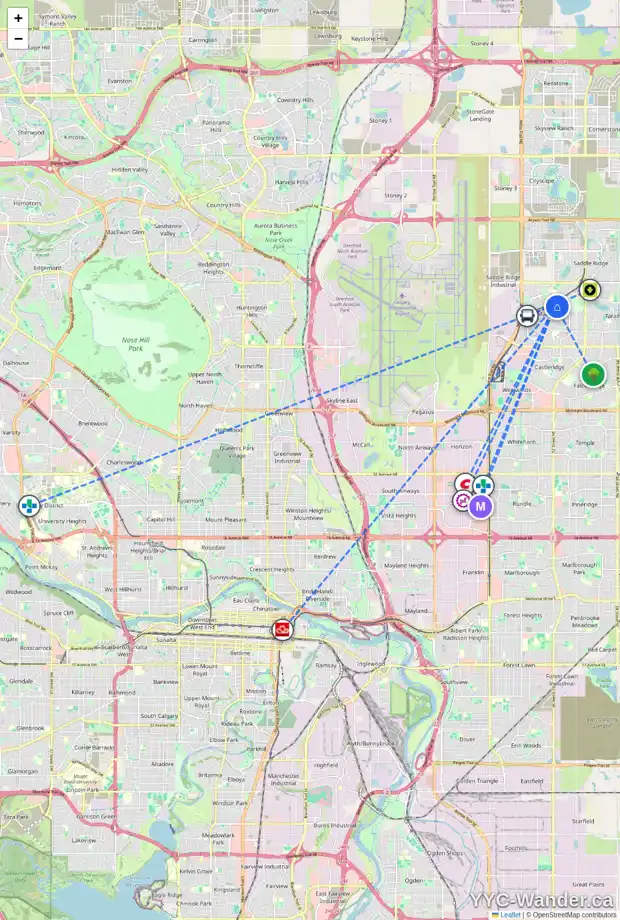 Daily accessibility map for 121 MARTIN CROSSING WY NE, Calgary showing nearby schools, grocery stores, parks, LRT stations and nearby amenities