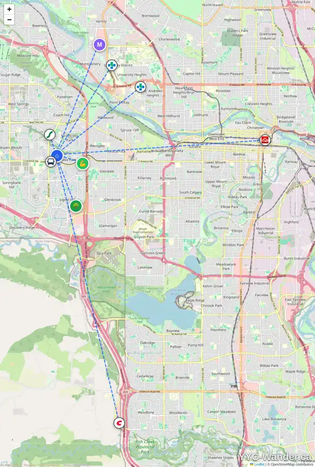 Daily accessibility map for 7 CHRISTIE BRIAR RO SW, Calgary showing nearby schools, grocery stores, parks, LRT stations and nearby amenities