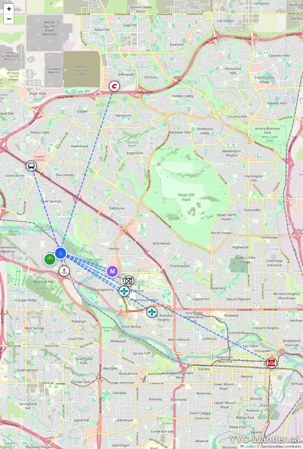 Daily accessibility map for 4211 69 ST NW, Calgary showing nearby schools, grocery stores, parks, LRT stations and nearby amenities