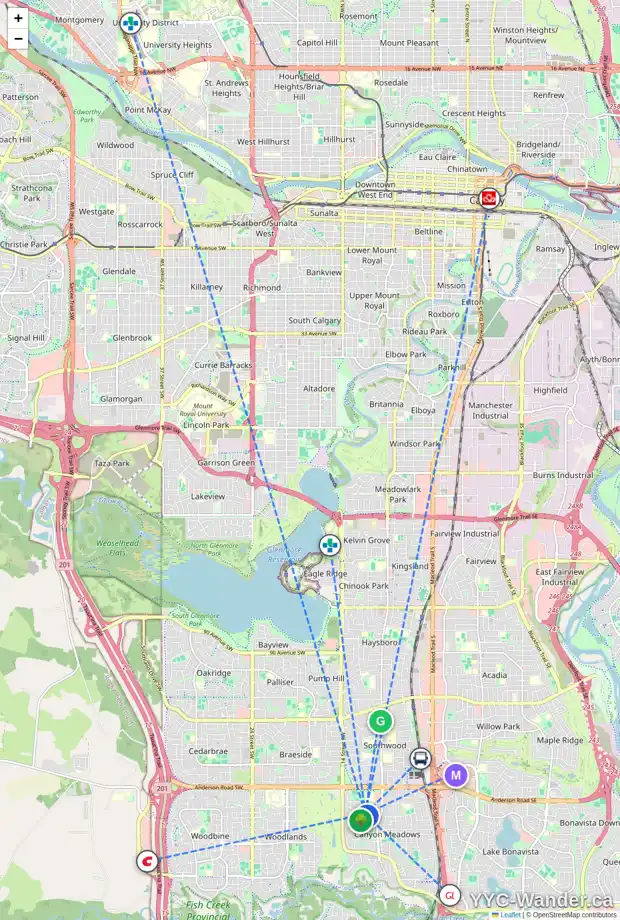 Daily accessibility map for 139 CANTERBURY DR SW, Calgary showing nearby schools, grocery stores, parks, LRT stations and nearby amenities