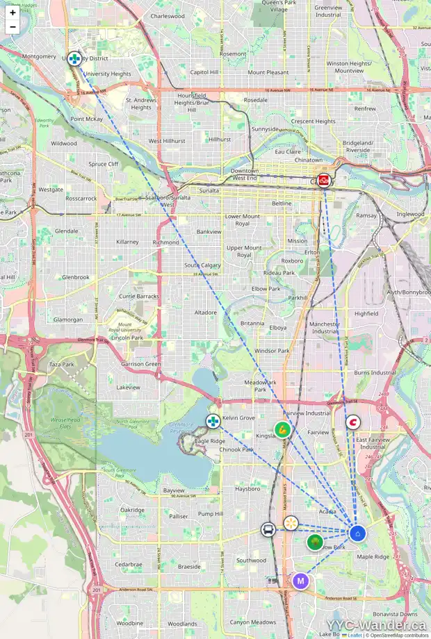 Daily accessibility map for 821 MAPLEWOOD CR SE, Calgary showing nearby schools, grocery stores, parks, LRT stations and nearby amenities