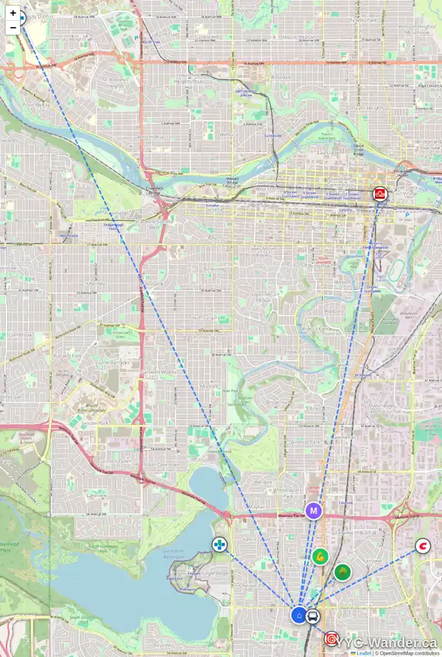 Daily accessibility map for 68 HEALY DR SW, Calgary showing nearby schools, grocery stores, parks, LRT stations and nearby amenities