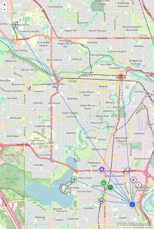 Daily accessibility map for 8A ARLINGTON BA SE, Calgary showing nearby schools, grocery stores, parks, LRT stations and nearby amenities