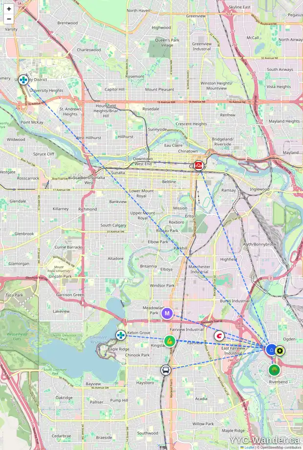 Daily accessibility map for 1648 76 AV SE, Calgary showing nearby schools, grocery stores, parks, LRT stations and nearby amenities