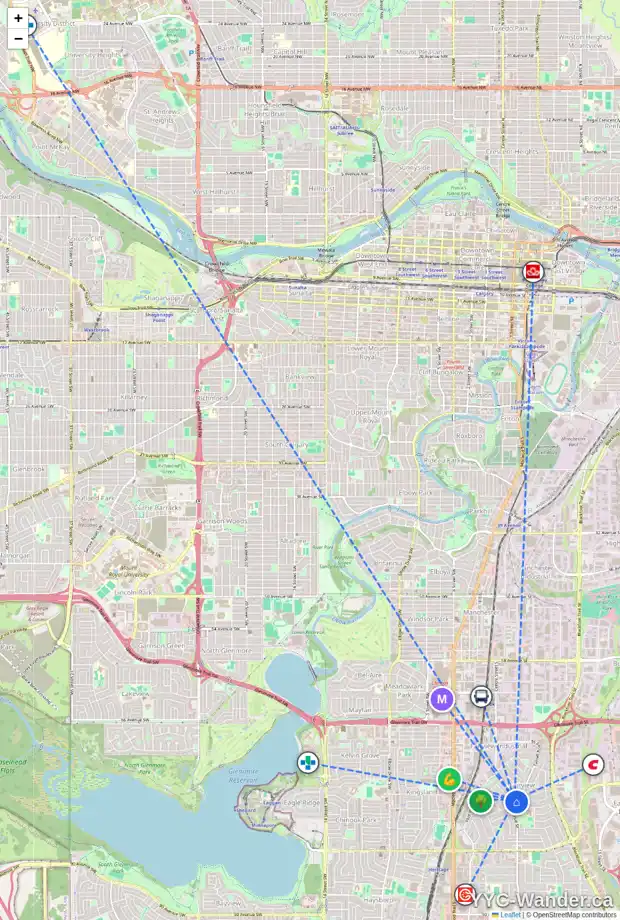 Daily accessibility map for 7815 FAIRMOUNT DR SE, Calgary showing nearby schools, grocery stores, parks, LRT stations and nearby amenities