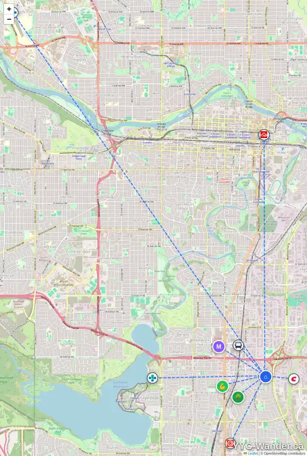 Daily accessibility map for 7119 FARRELL RD SE, Calgary showing nearby schools, grocery stores, parks, LRT stations and nearby amenities