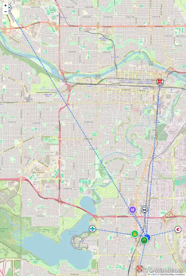 Daily accessibility map for 51 FAIRVIEW DR SE, Calgary showing nearby schools, grocery stores, parks, LRT stations and nearby amenities