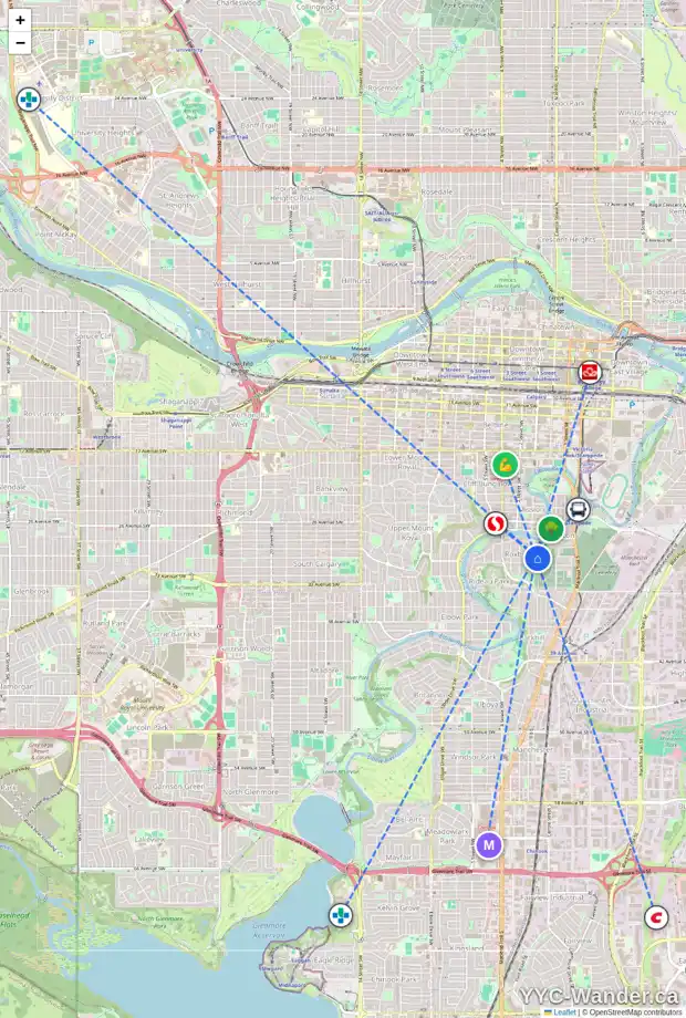 Daily accessibility map for 3031 ROXBORO GLEN RD SW, Calgary showing nearby schools, grocery stores, parks, LRT stations and nearby amenities