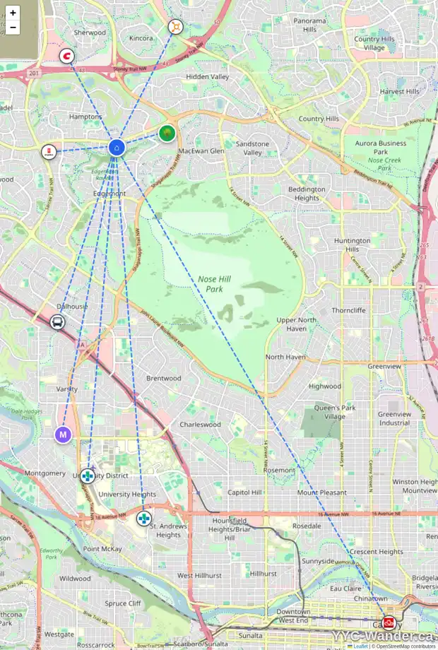 Daily accessibility map for 135 EDGERIDGE PA NW, Calgary showing nearby schools, grocery stores, parks, LRT stations and nearby amenities