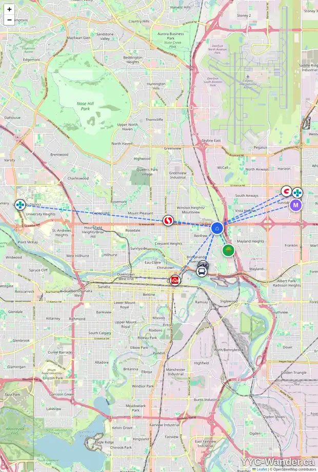 Daily accessibility map for 1456 RUSSELL RD NE, Calgary showing nearby schools, grocery stores, parks, LRT stations and nearby amenities