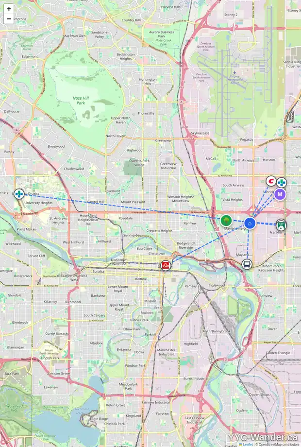 Daily accessibility map for 1024 MCKINNON DR NE, Calgary showing nearby schools, grocery stores, parks, LRT stations and nearby amenities