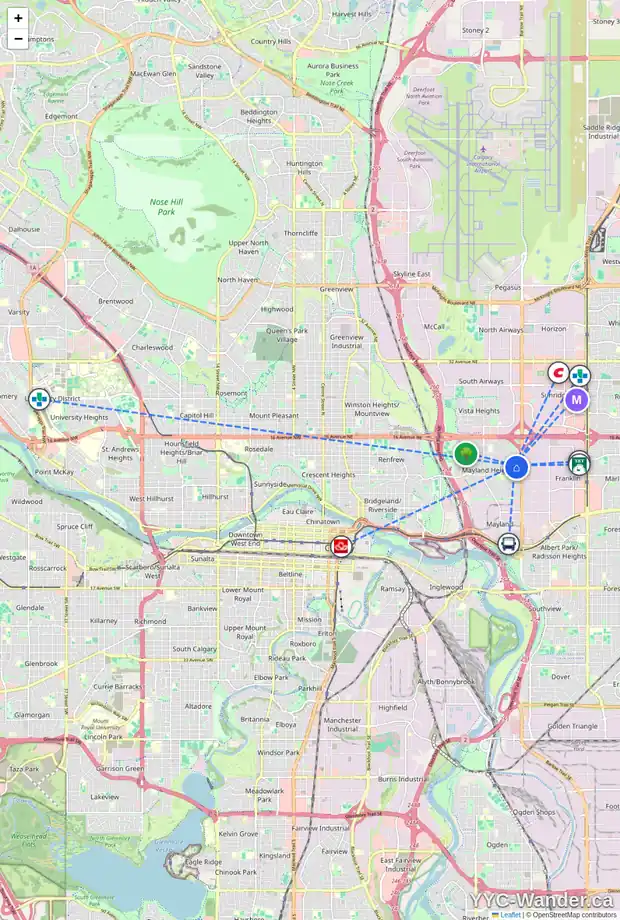 Daily accessibility map for 244 MCHUGH RD NE, Calgary showing nearby schools, grocery stores, parks, LRT stations and nearby amenities
