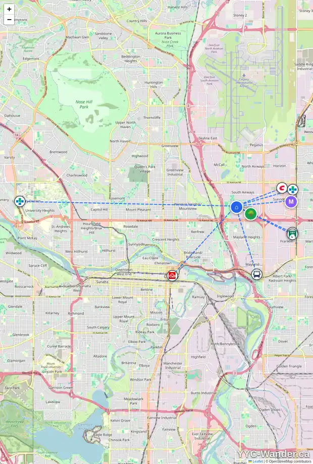 Daily accessibility map for 2140 VISTA CR NE, Calgary showing nearby schools, grocery stores, parks, LRT stations and nearby amenities
