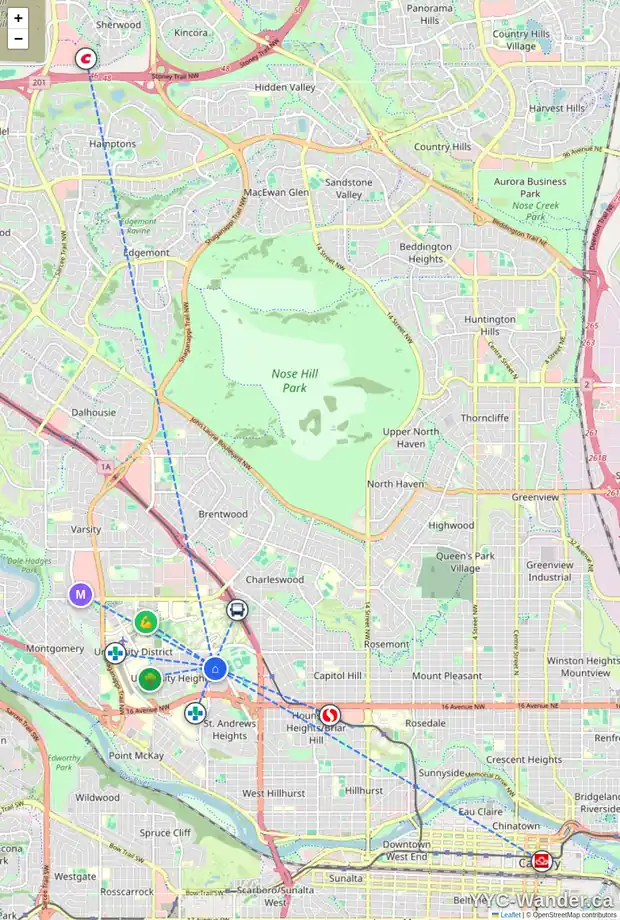 Daily accessibility map for 2911 UNDERHILL DR NW, Calgary showing nearby schools, grocery stores, parks, LRT stations and nearby amenities