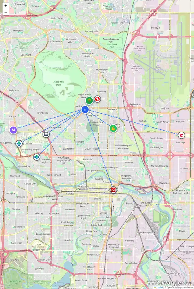 Daily accessibility map for 4824 NIPAWIN CR NW, Calgary showing nearby schools, grocery stores, parks, LRT stations and nearby amenities