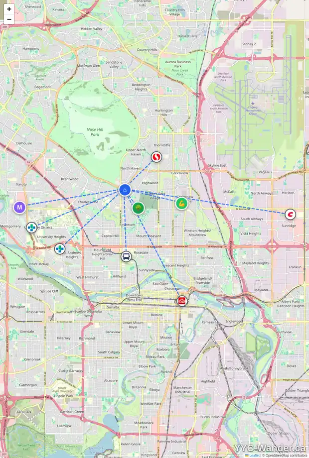 Daily accessibility map for 47 COLERIDGE CR NW, Calgary showing nearby schools, grocery stores, parks, LRT stations and nearby amenities