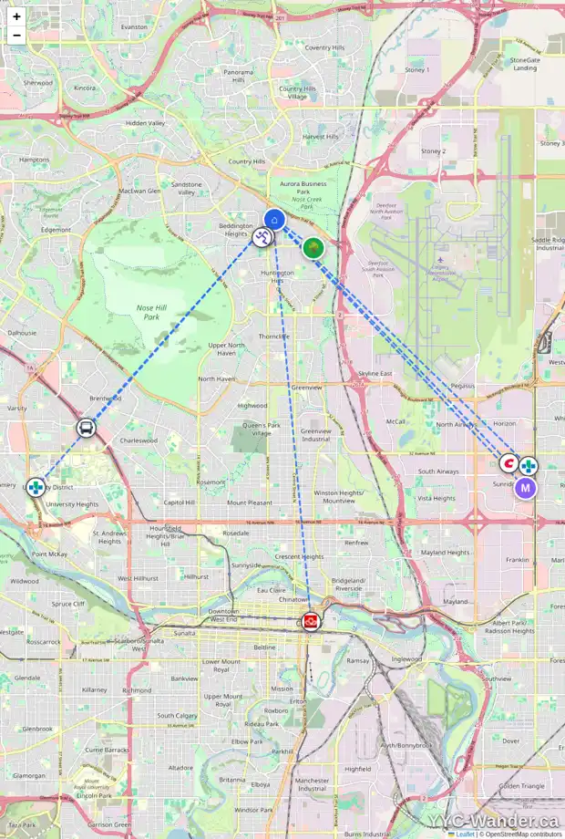 Daily accessibility map for 283 BEDDINGTON CI NE, Calgary showing nearby schools, grocery stores, parks, LRT stations and nearby amenities