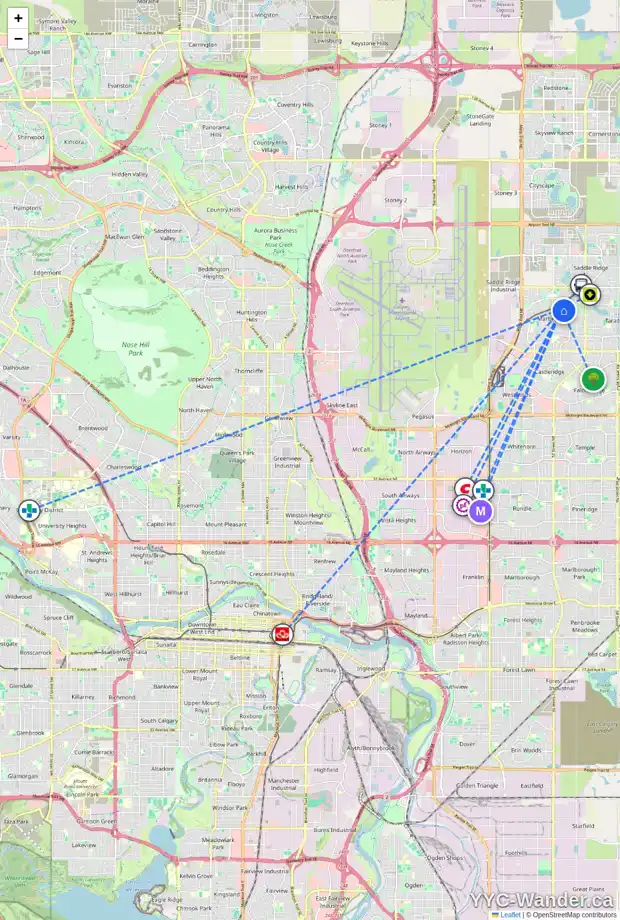 Daily accessibility map for 24 MARTIN CROSSING BA NE, Calgary showing nearby schools, grocery stores, parks, LRT stations and nearby amenities