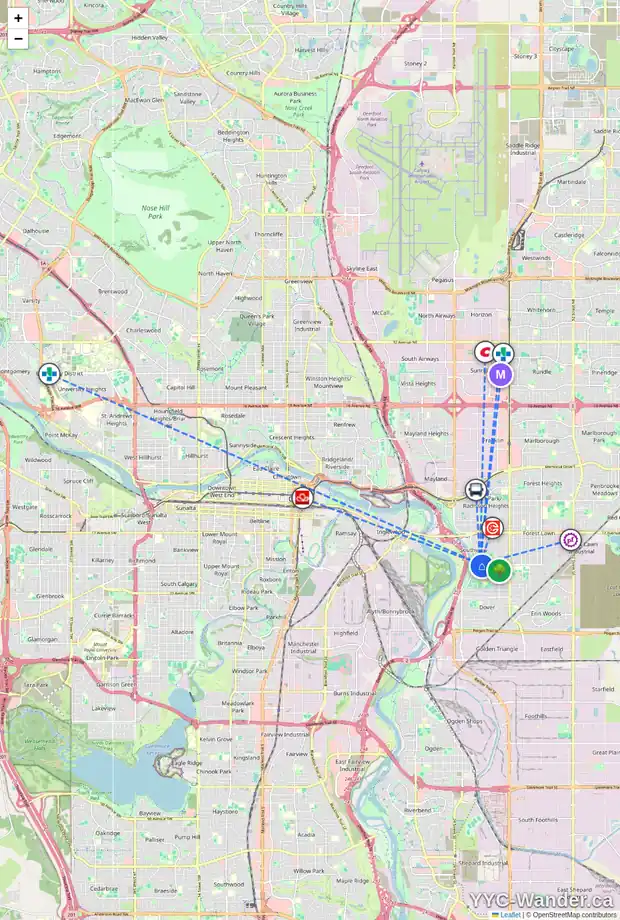 Daily accessibility map for 2818 26 AV SE, Calgary showing nearby schools, grocery stores, parks, LRT stations and nearby amenities