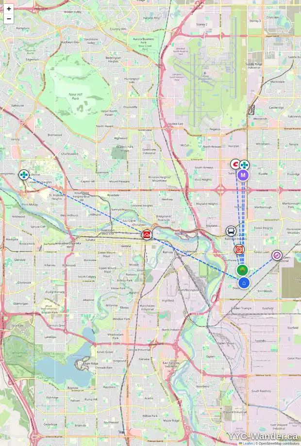 Daily accessibility map for 3409 33A AV SE, Calgary showing nearby schools, grocery stores, parks, LRT stations and nearby amenities
