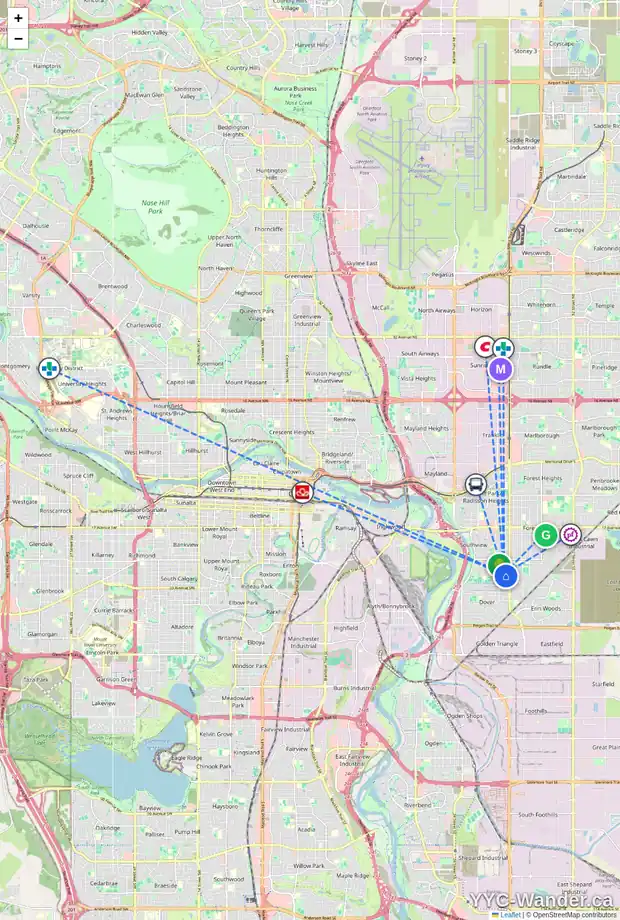 Daily accessibility map for 3605 29A AV SE, Calgary showing nearby schools, grocery stores, parks, LRT stations and nearby amenities