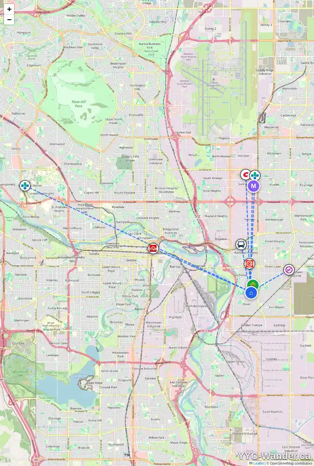 Daily accessibility map for 3219 30A AV SE, Calgary showing nearby schools, grocery stores, parks, LRT stations and nearby amenities