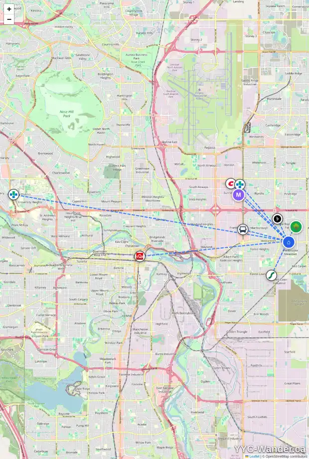 Daily accessibility map for 102 PENWORTH DR SE, Calgary showing nearby schools, grocery stores, parks, LRT stations and nearby amenities
